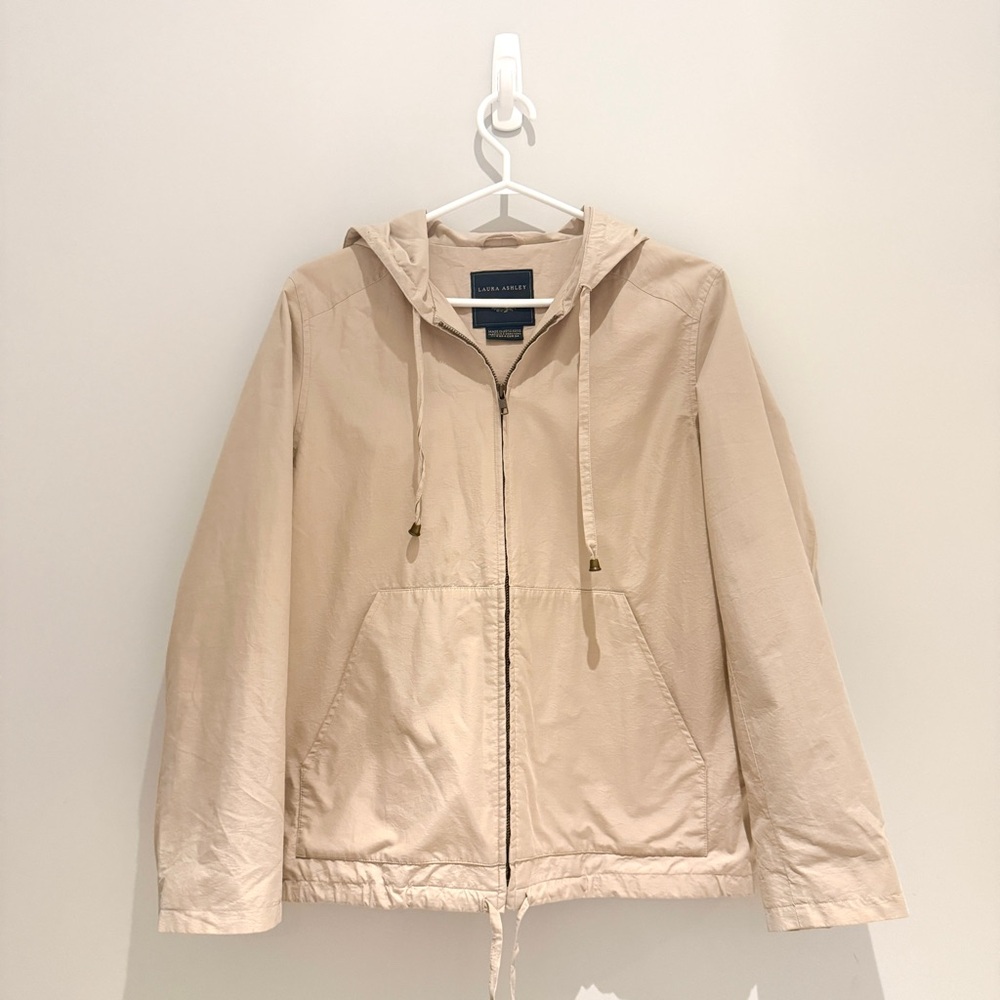 Laura Ashley Beige Hooded Jacket, Cotton Gingham Lining (UK 8 / US 4)